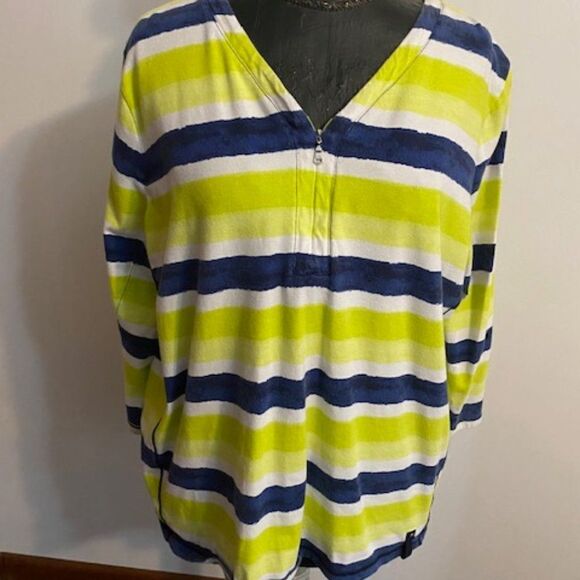 Lauren Ralph Lauren Blue/Yellow/White stripe V-Neck, size 3X - Picture 1 of 3